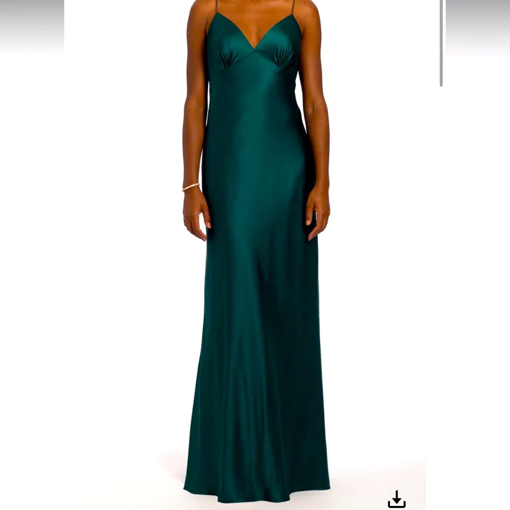 Camille La Vie Emerald Satin Cowl Back Empire Dress